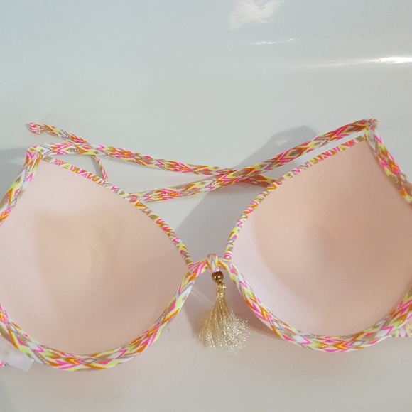 SHADE & SHORE Zigzag 36C Halter Swimsuit Bathing Swim Wear Multicolor Bikini Top - Picture 7 of 11